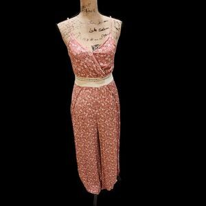 Street Wear Society Floral Jumpsuit Women SZ Med Microfloral Crochet Boho Hippie